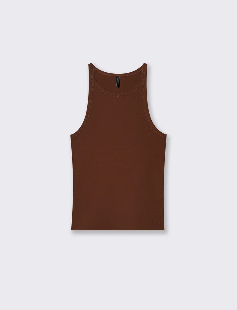 Top Basico a Costine con Bretelle Slim - Marrone cioccolato