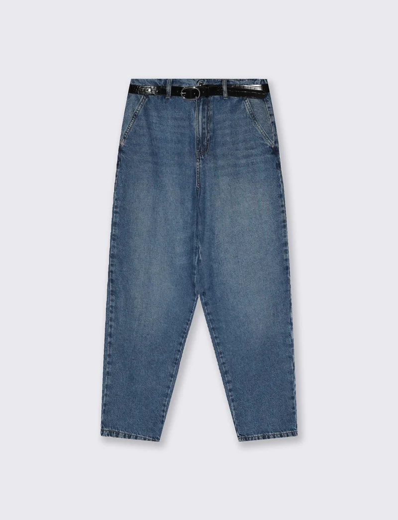 Jeans con cintura e vita arricciata - Denim