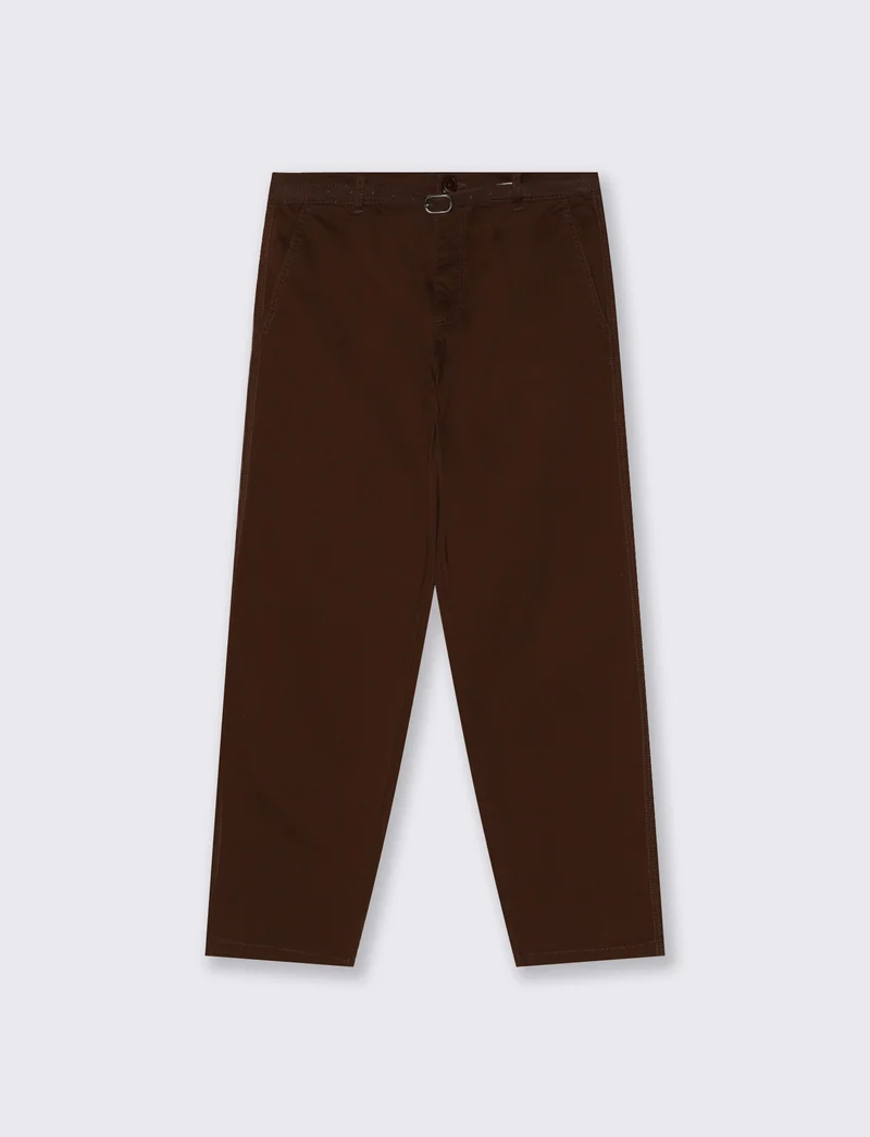 Pantalone chino con risvolto e cintura - Marrone cioccolato