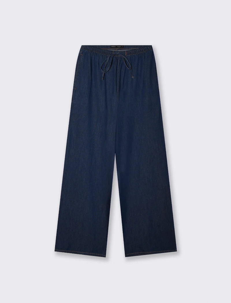 Pantalone jogger wide leg con tasche - DENIM SCURO