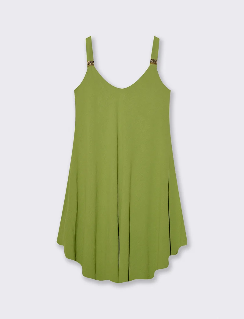 Abito Midi con Bretelle Decorate e Morbido - Verde pistacchio