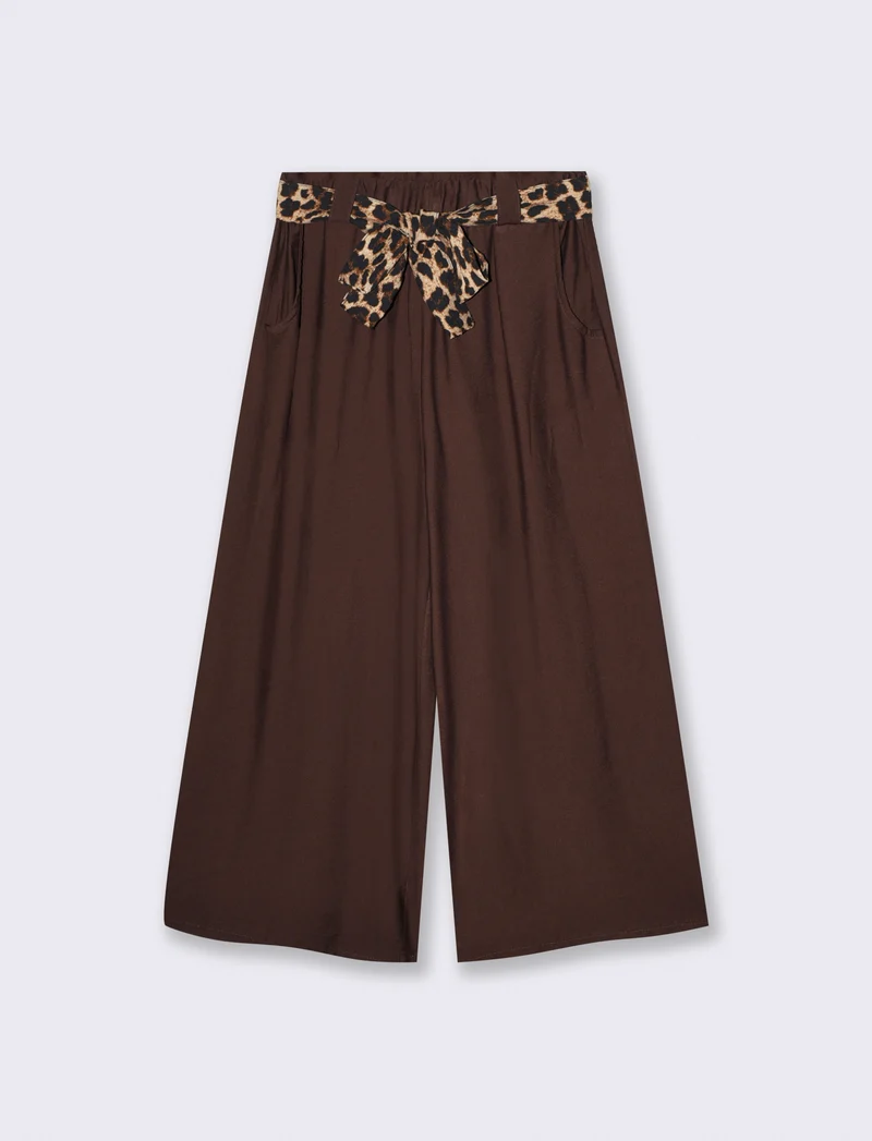 Pantaloni ampi con elastico e cintura - Moro