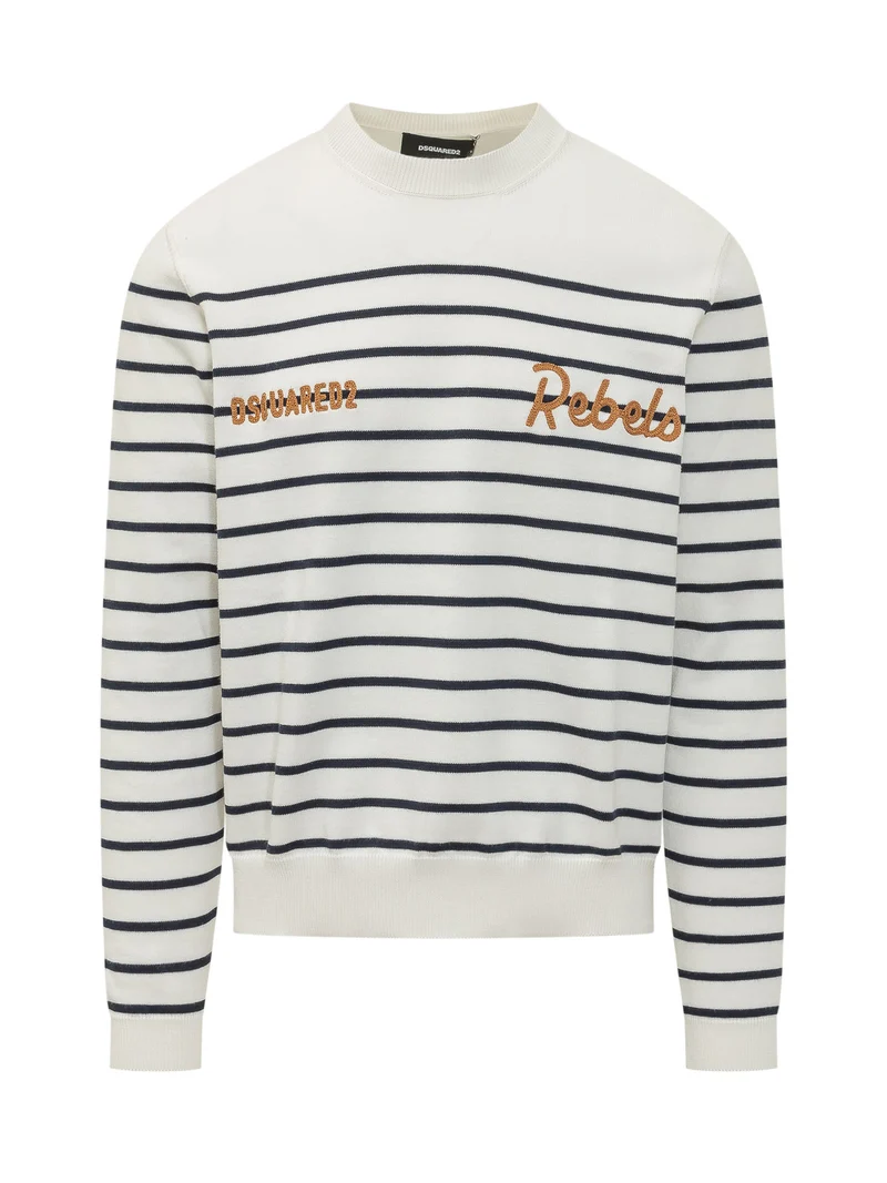 Maglia a Righe con Ricamo Logo