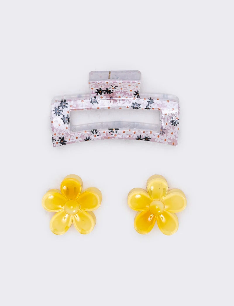 Set di 3 pinze con fiori - Giallo