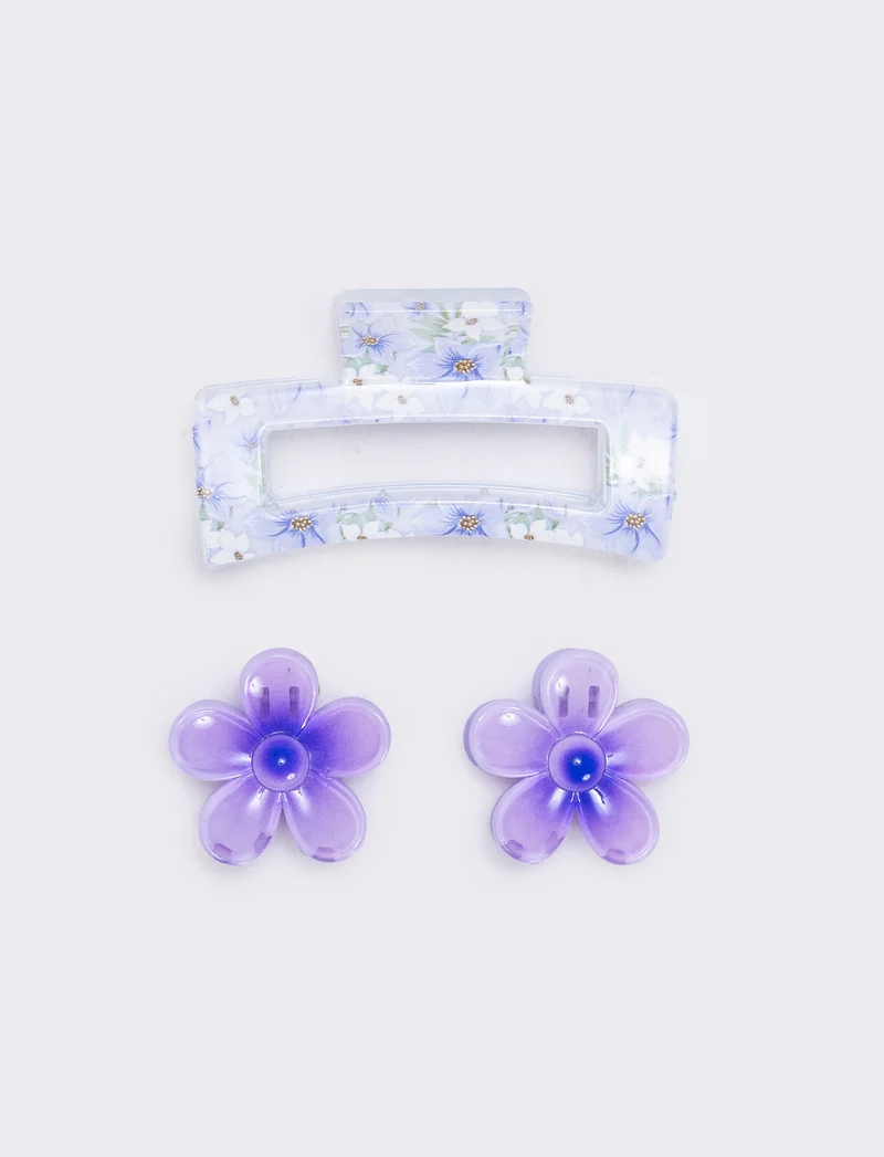 Set di 3 pinze con fiori - Lilla