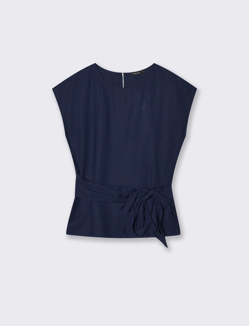 Casacca Manica a T con Fiocco in Vita - Blu