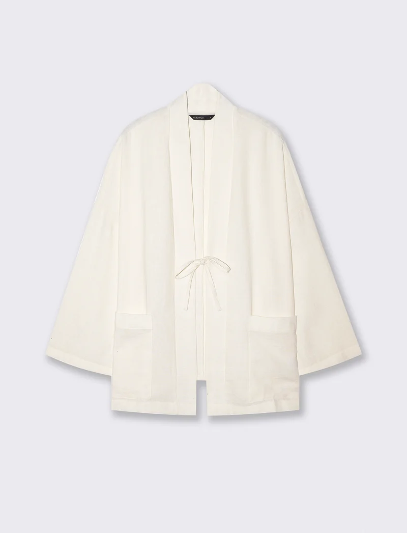 Giacca Kimono con Tasche Frontali - Bianco latte