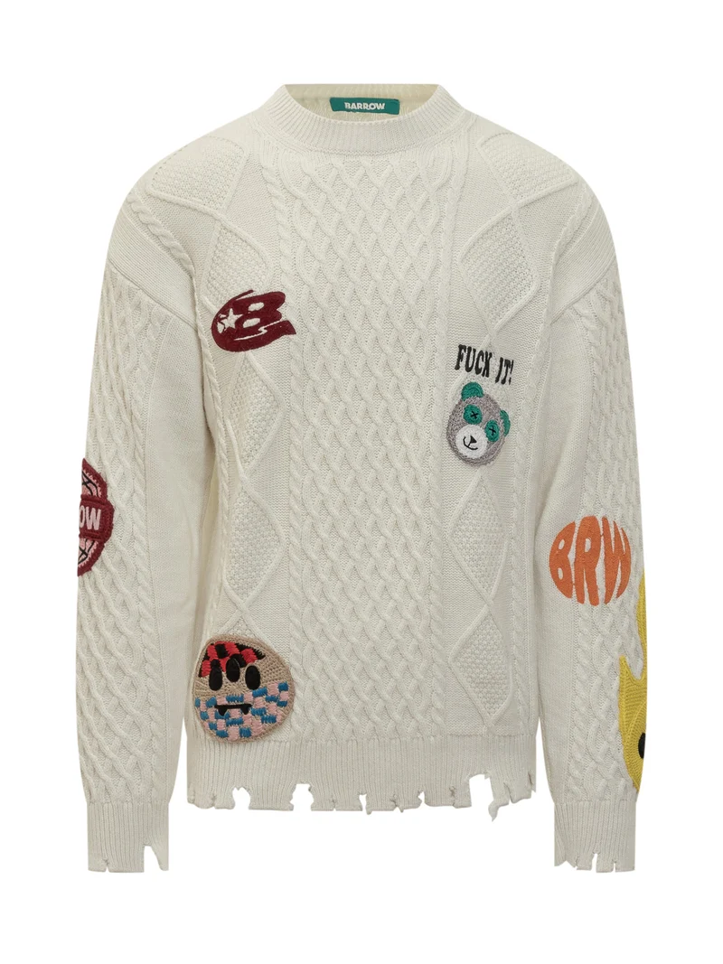 Barrow Maglione Bianco con Patch Ricamate
