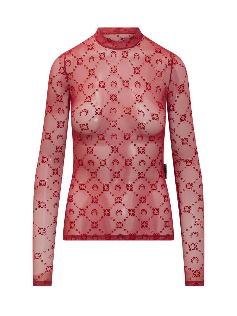 Top in Mesh con Collo Alto