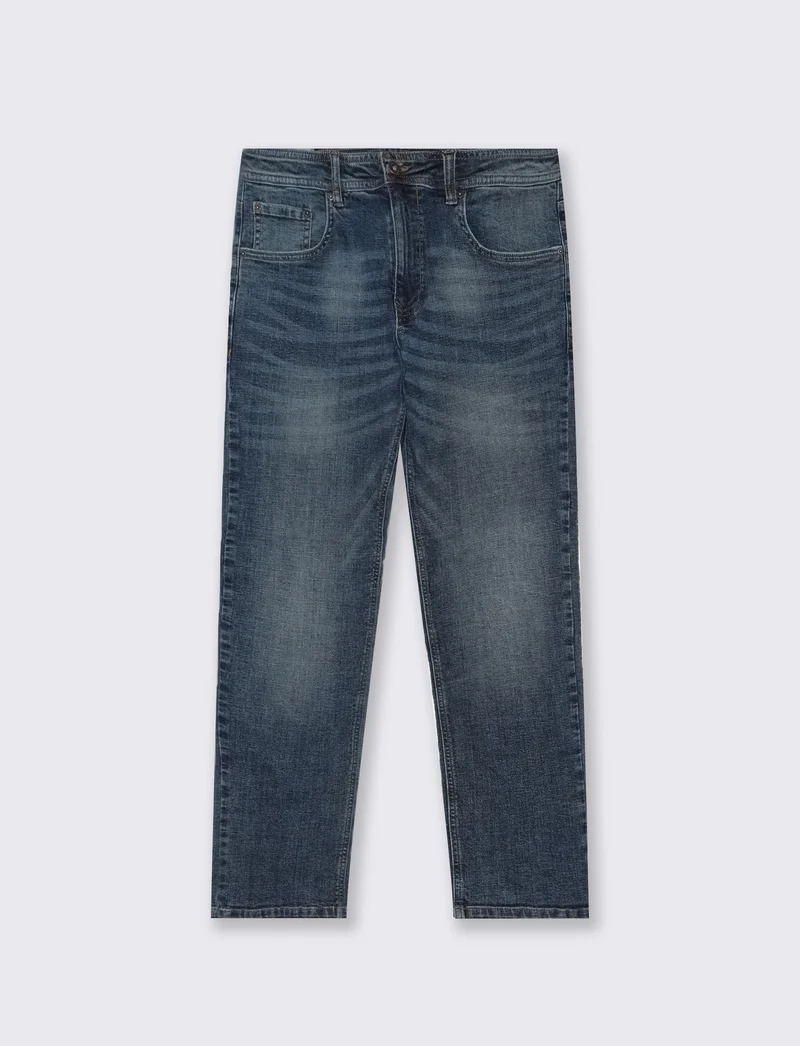 Jeans slim fit blu medio effetto slavato - Denim