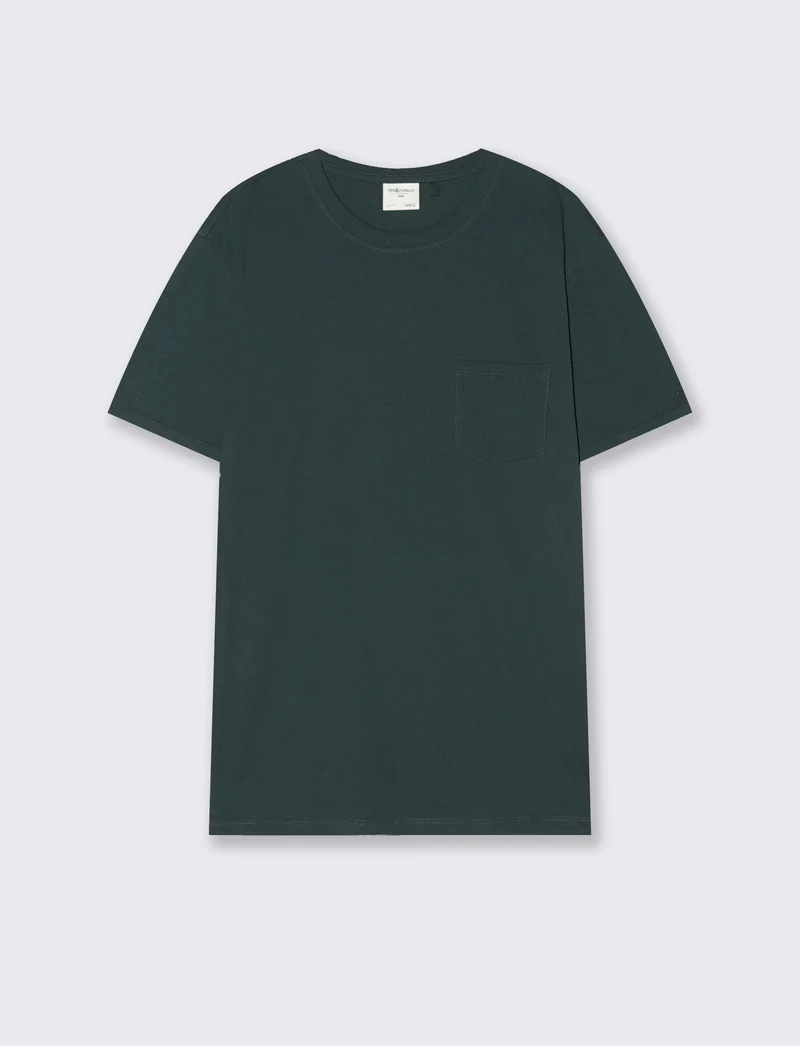 T-shirt basic girocollo con tasca - Verde scuro