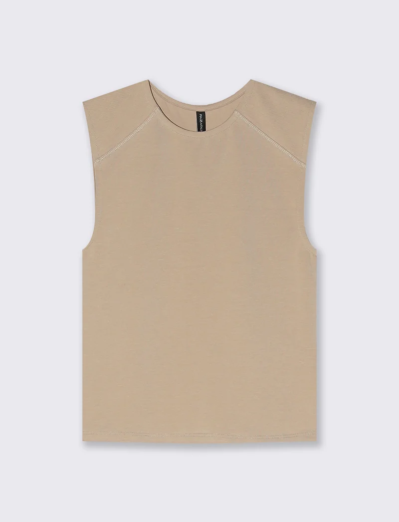 Top Smanicato Aderente Elegante - Beige grano
