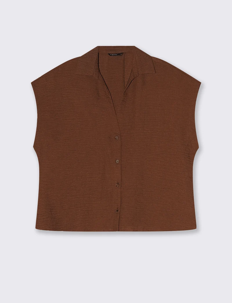 Camicia Manica Corta con Piega - Marrone cioccolato
