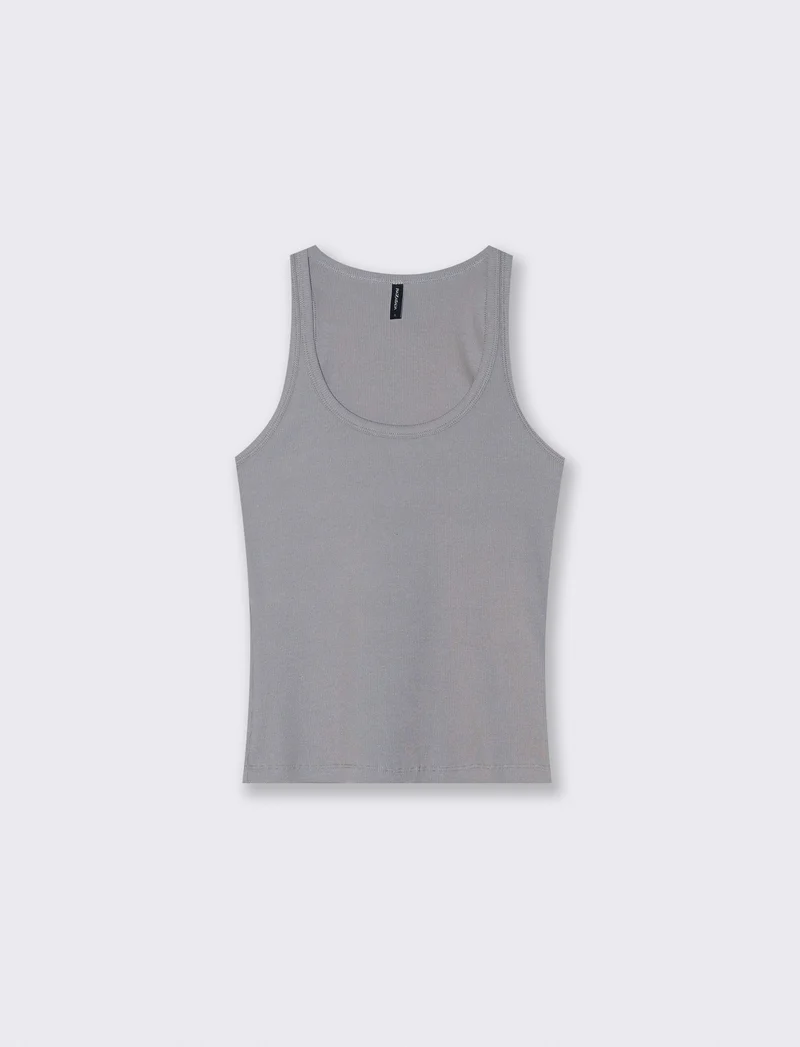 Top a Costine con Scollo Madonna - Grigio