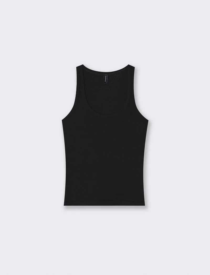 Top a Costine con Scollo Madonna - Nero