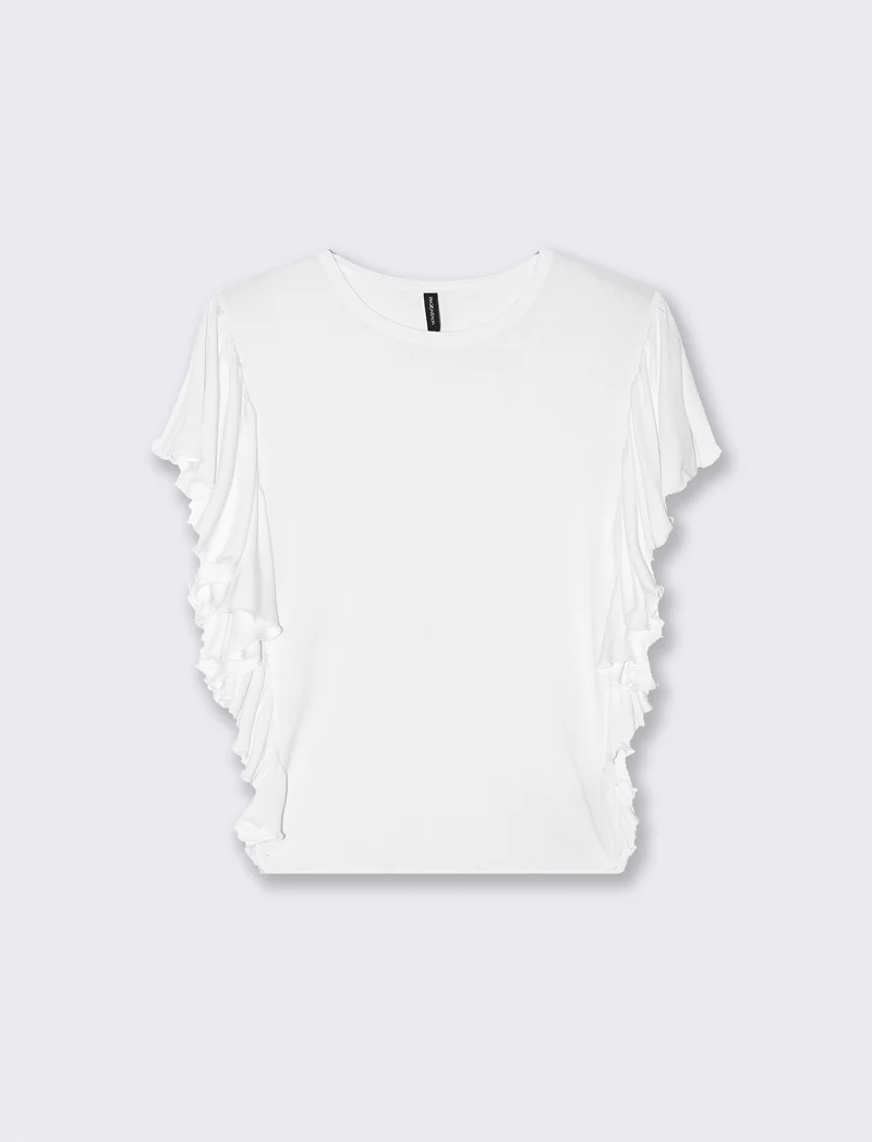 T-Shirt con Volant Laterali - Bianco