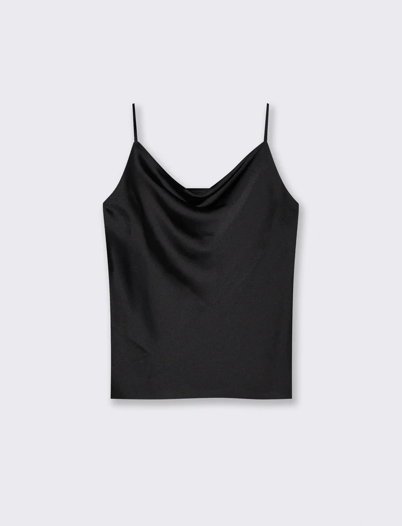 Top raso con bretelline - Nero