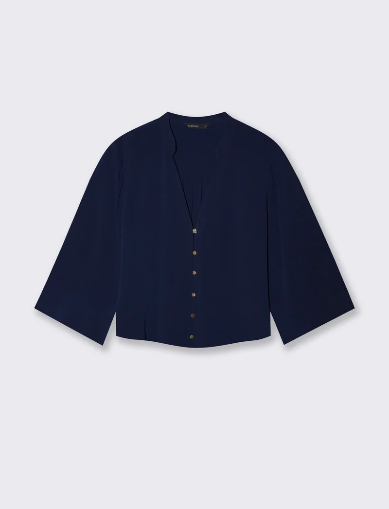 Camicia scollo a V con collo coreano - Blu