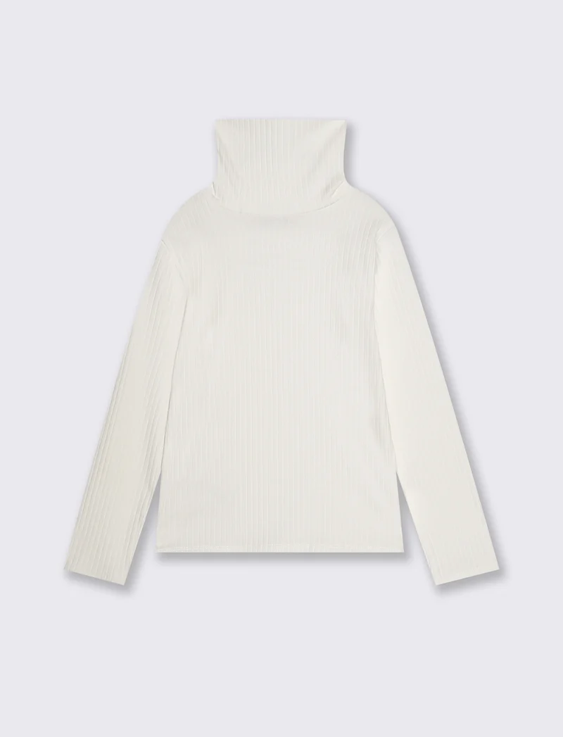 Maglia collo alto per bambina in costina - Bianco sporco