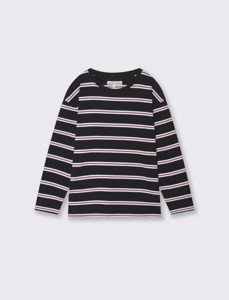 T-shirt a righe manica lunga da bambina - Nero
