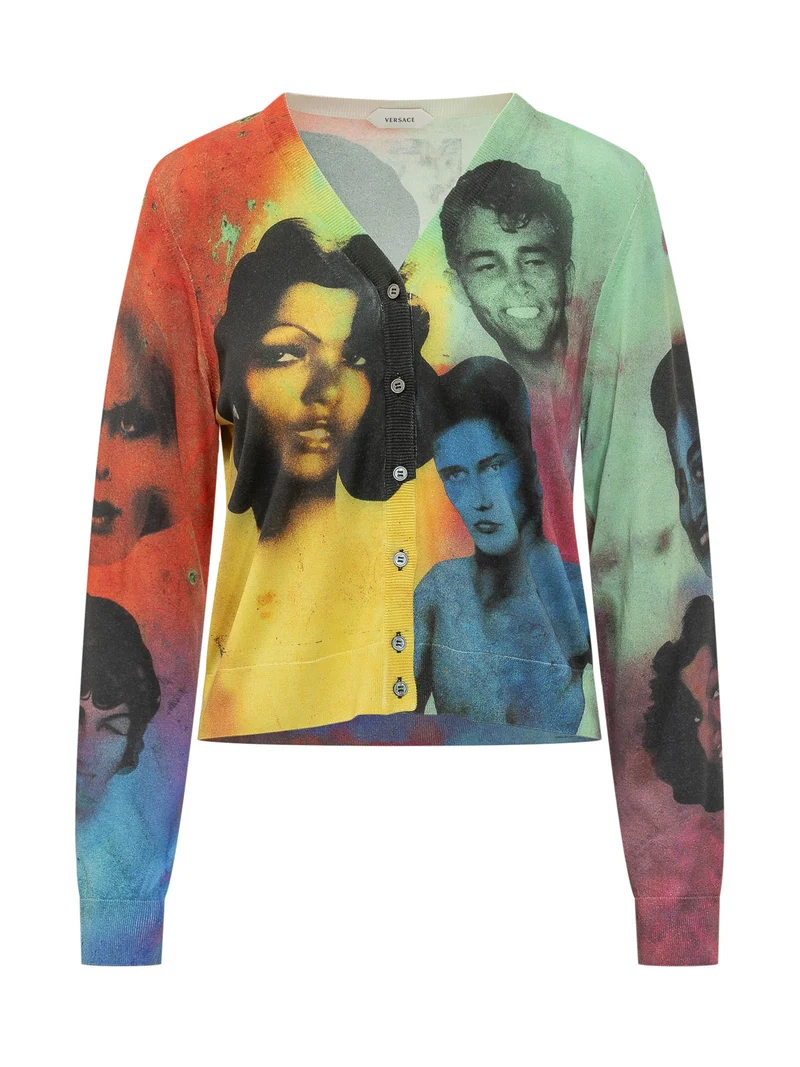 Cardigan con Bottoni e Stampa