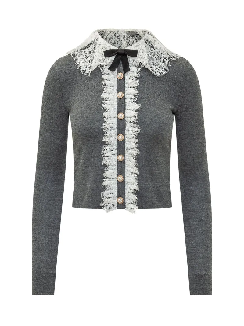 Cardigan con Colletto in Pizzo