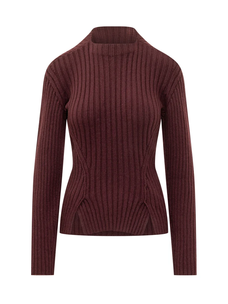 Pullover a Coste con Collo Alto