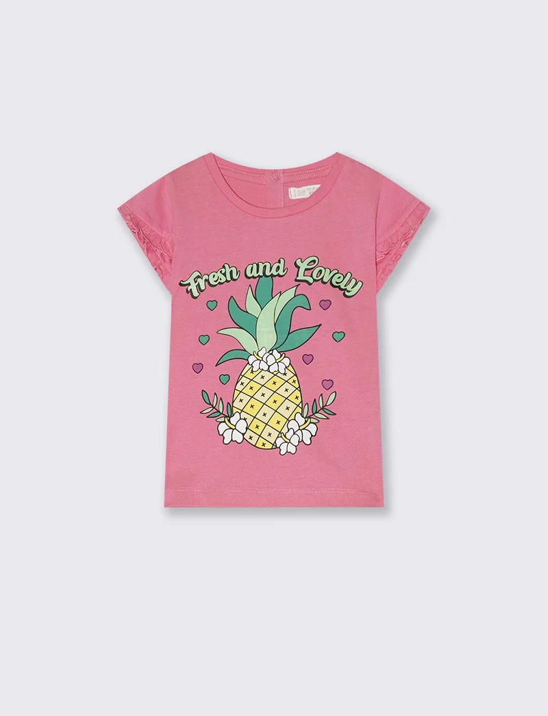 T-shirt in jersey con rouches e stampa - Rosa big bubble