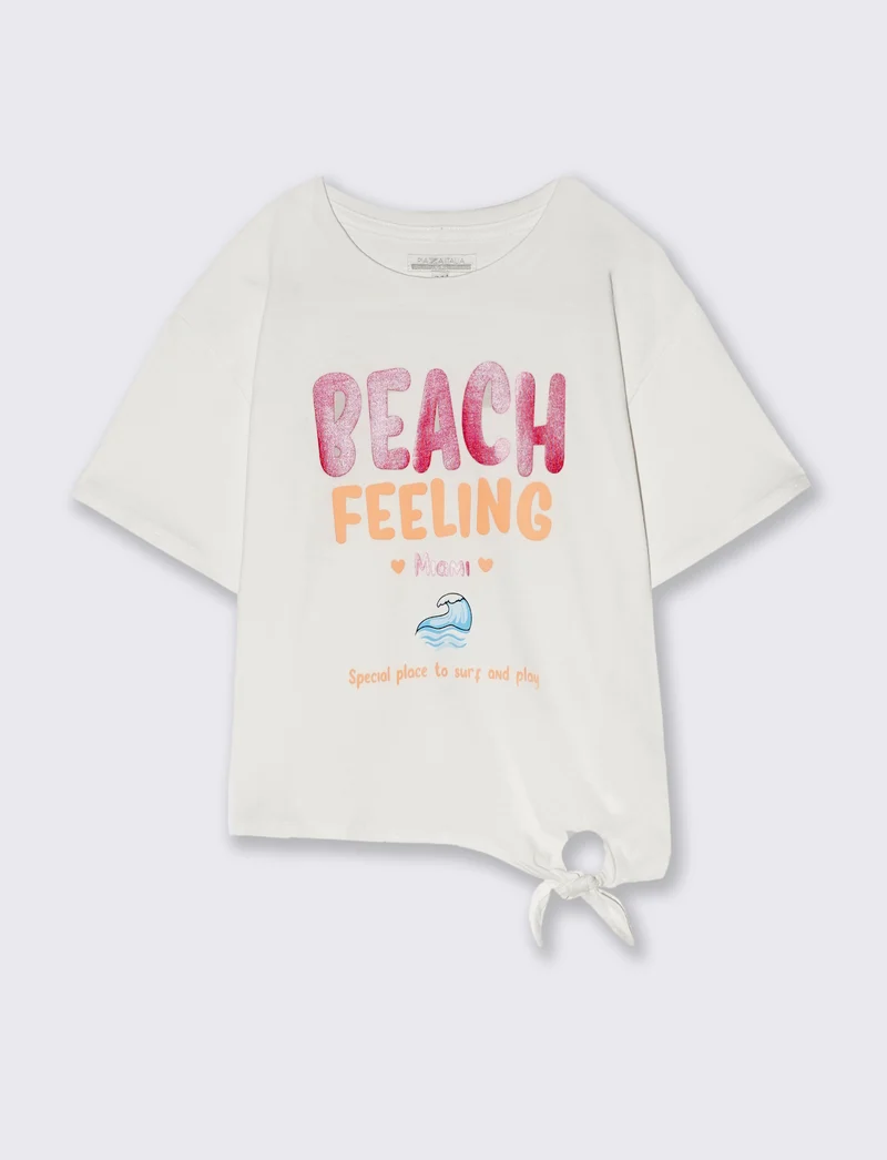 T-shirt da bambina con nodo sul davanti - Bianco