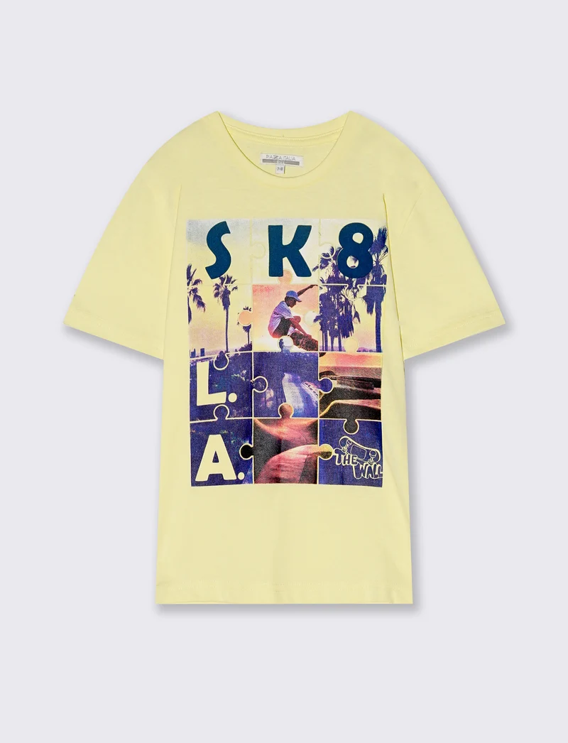 T-shirt in jersey con stampa fotografica - Giallo