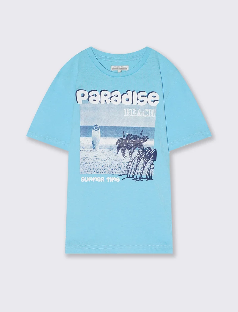 T-shirt in jersey con stampa fotografica - Azzurro