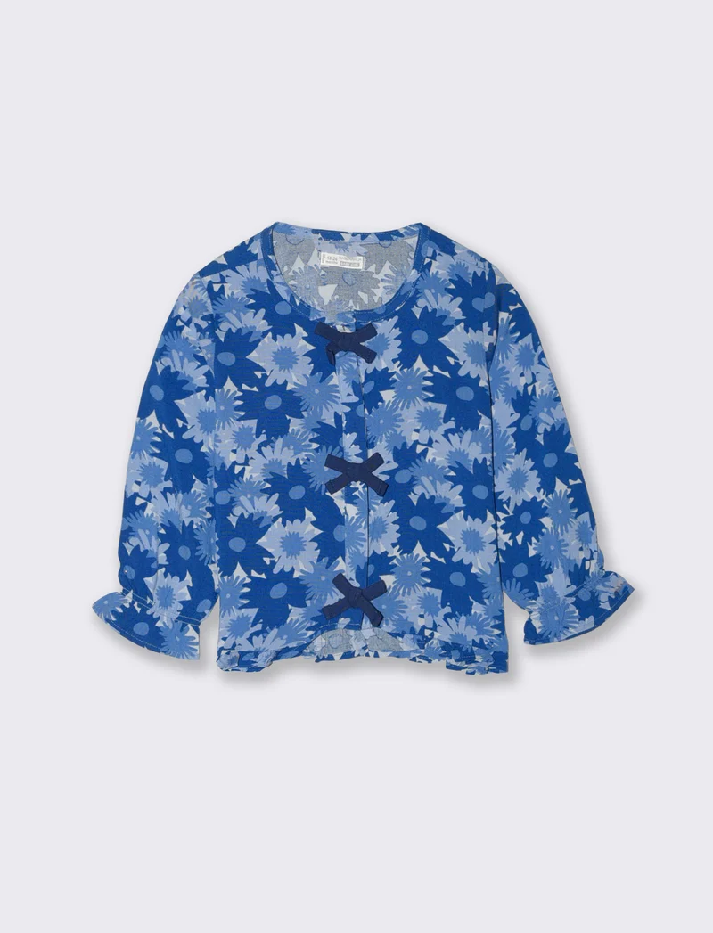 Camicia manica lunga a fantasia con fiocchetti - Blu
