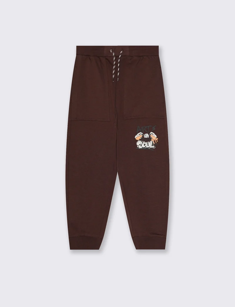 Jogger in cotone con tasche e coulisse - Marrone cioccolato