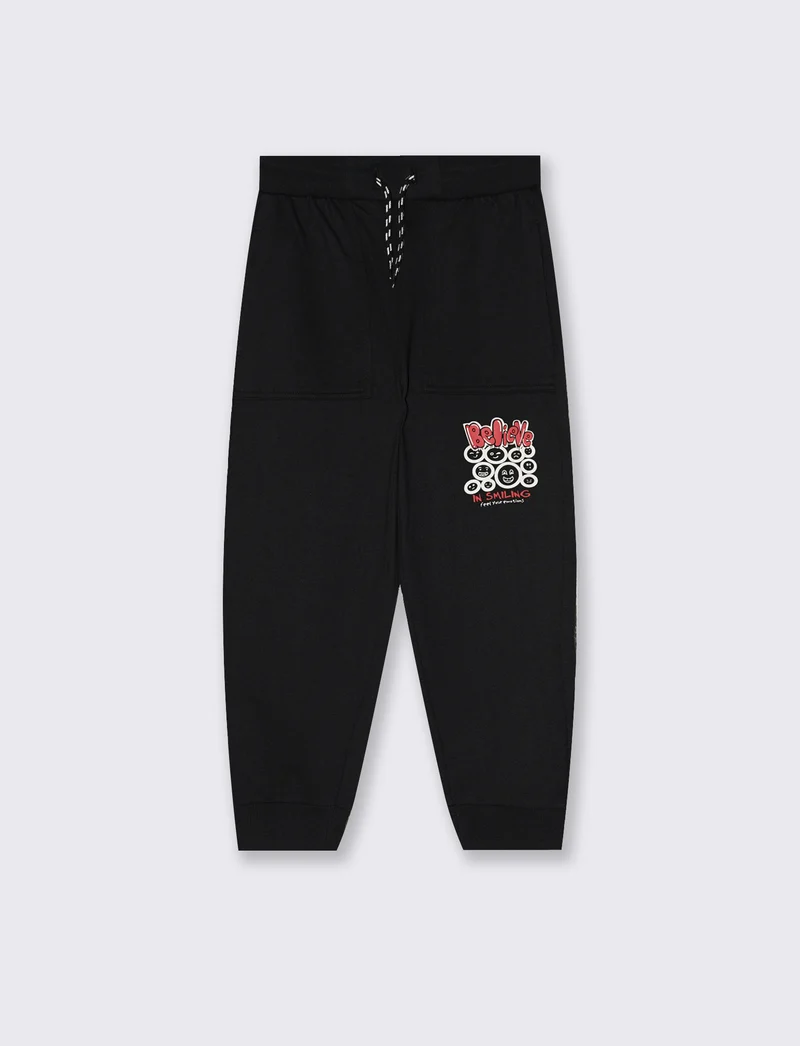 Jogger in cotone con tasche e coulisse - Nero