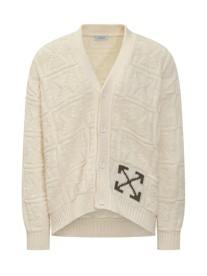Off-White Cardigan in Lana Bianco