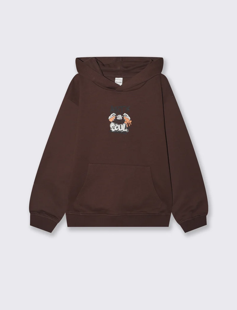 Felpa con cappuccio in cotone morbido - Marrone cioccolato