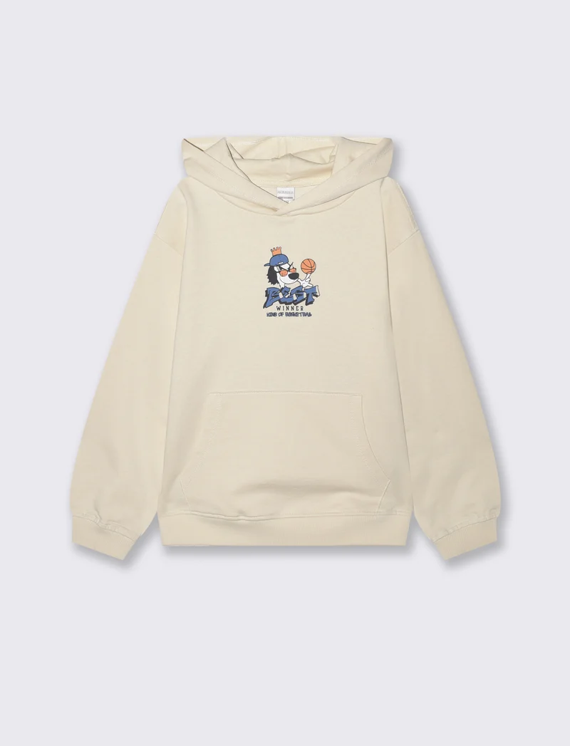 Felpa con cappuccio in cotone morbido - Beige