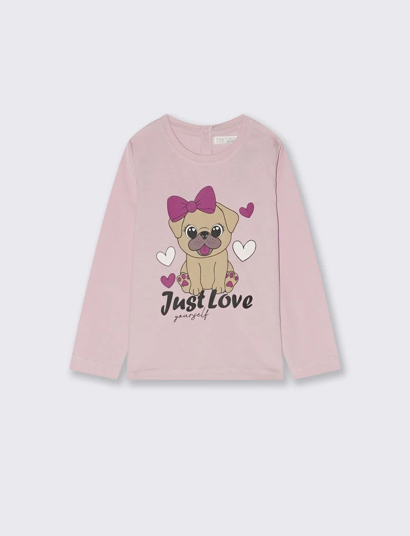 T-shirt manica lunga con stampa colorata - Rosa polvere
