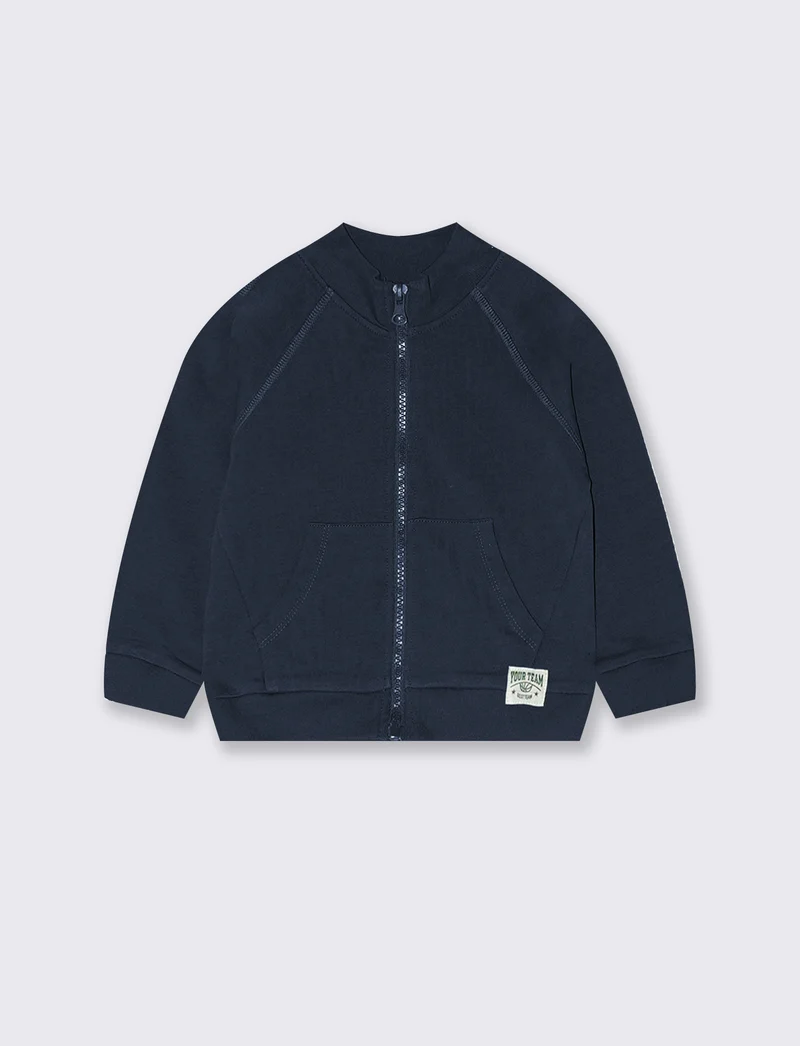 Felpa con zip e patch sul fondo - Blu