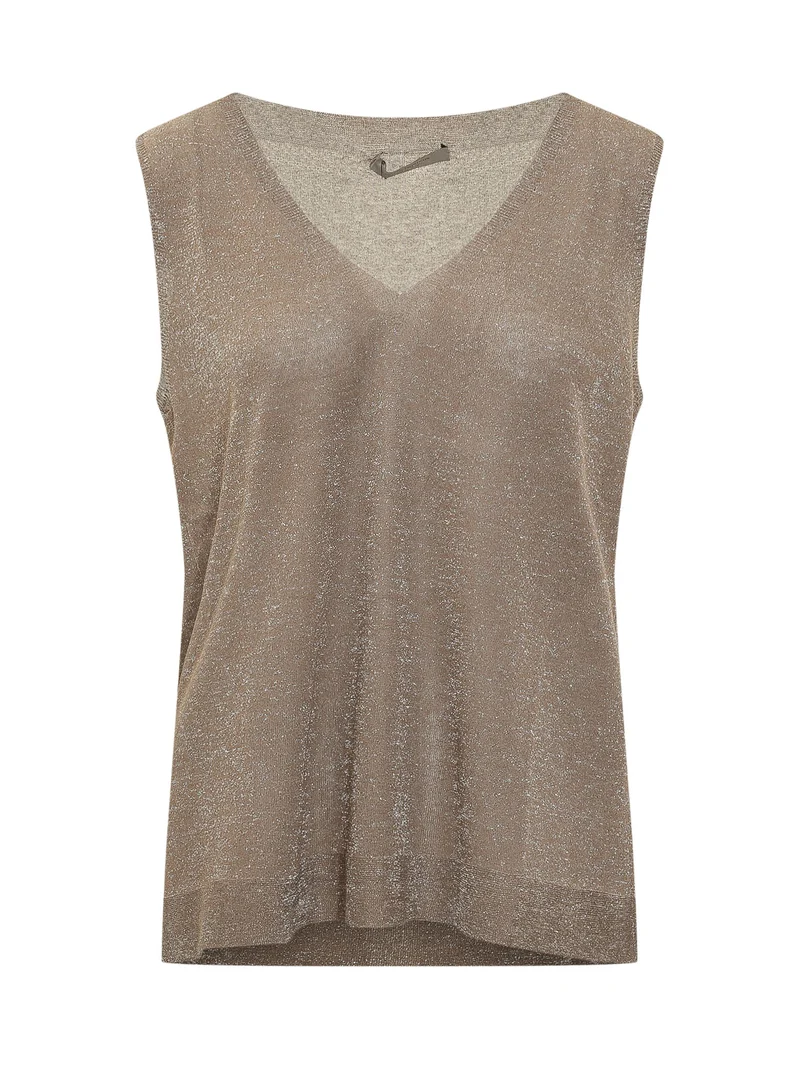 Top in Maglia Smanicato con Scollo a V
