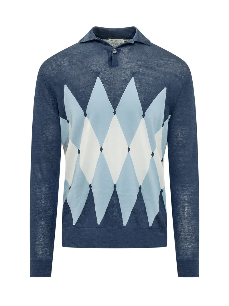Maglia con Collo Polo e Motivo Geometrico