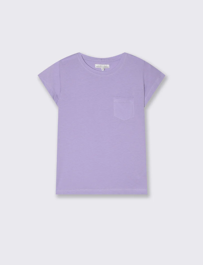 T-shirt manica corta bambina con taschino - Lilla