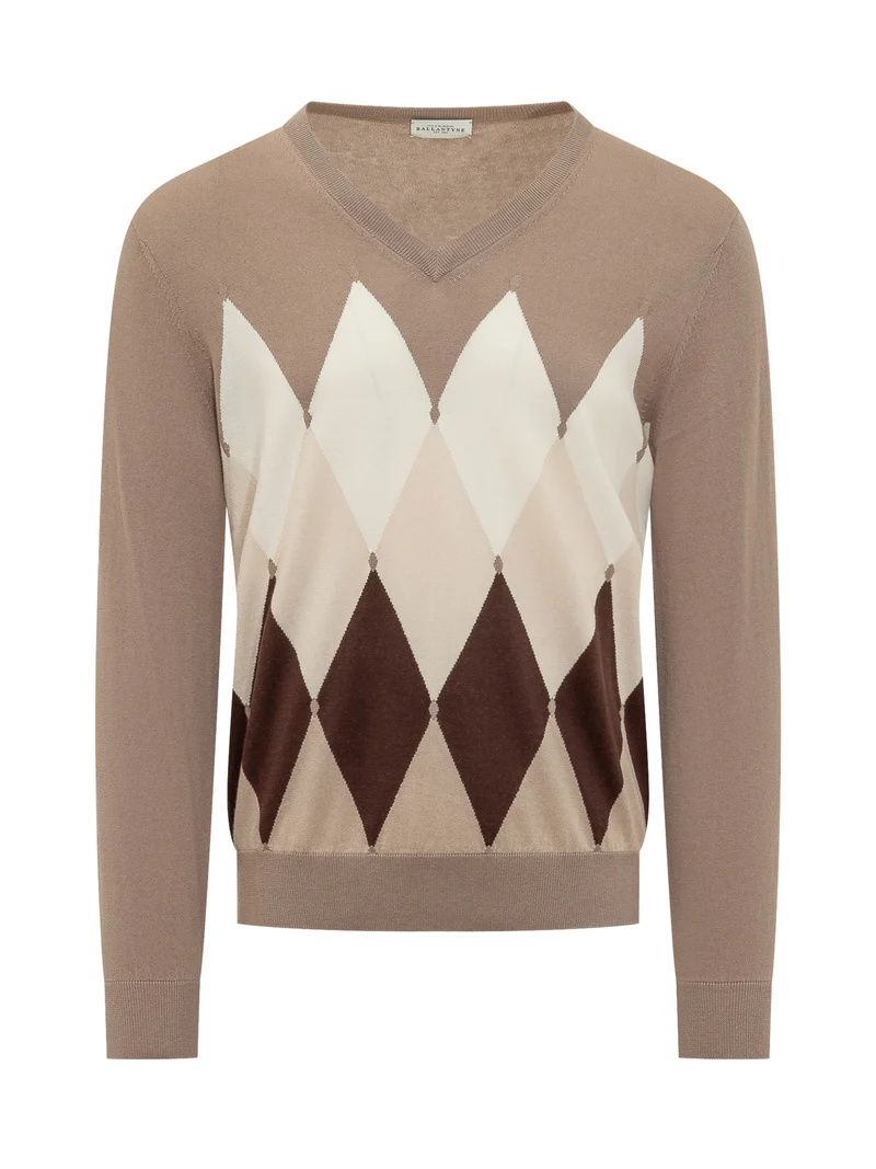 Maglia con Scollo a V e Motivo Geometrico