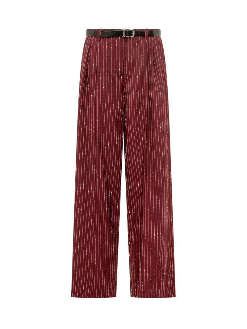 Pantaloni Dritti a Righe Sottili con Cintura