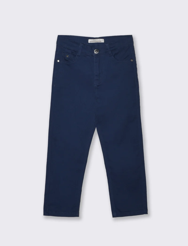 Pantaloni cinque tasche in misto cotone - Blu