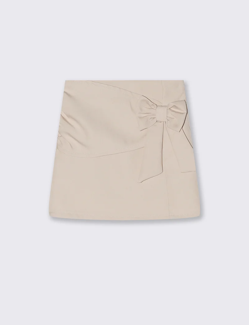 Gonna bambina con fiocco e fascia decorativa - Beige