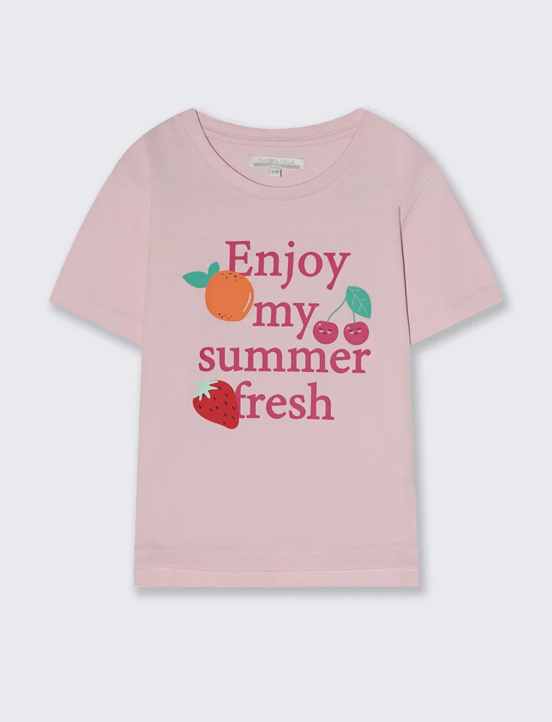 T-shirt bambina con stampa e spacchetti - Rosa