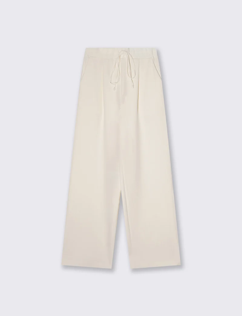 Pantalone largo con coulisse in vita - Bianco panna