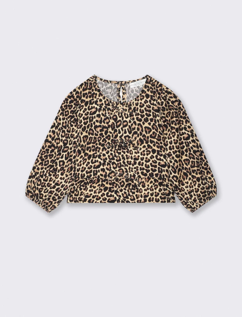 Camicia fantasia con fiocchi e volant - Leopardato