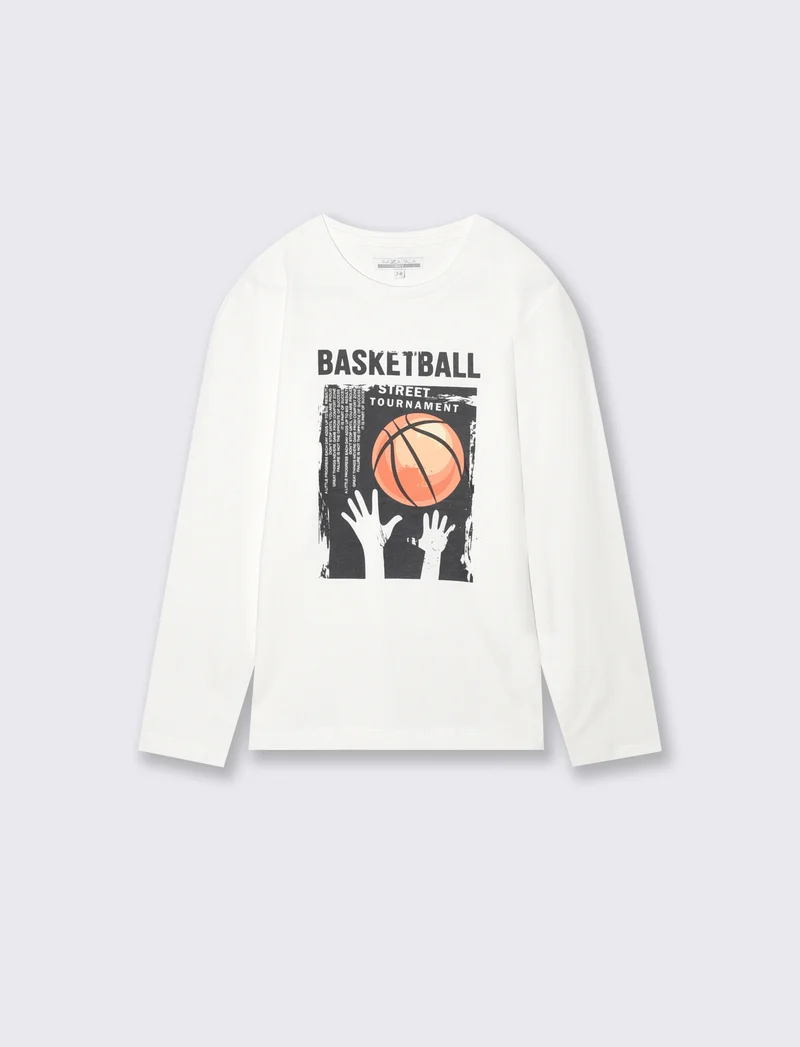 T-shirt maniche lunghe in cotone street - Bianco latte